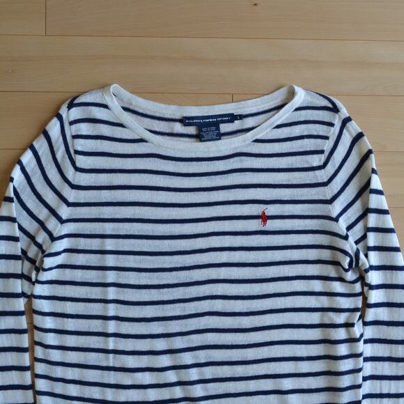 Ralph Lauren Striped Linen Blend Long Sleeve Shirt Tee Size Large - Picture 2 of 4